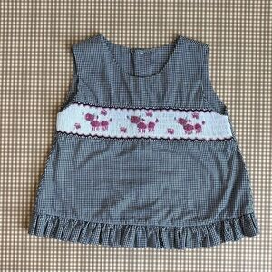 Smocked baby girl top. French Poodle dog smocked embroidery. Size 24 months